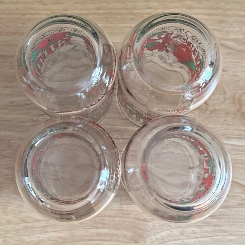 Vintage Houze Glass Season's Greetings Poinsettia Stained Glass 16oz Tumblers 4